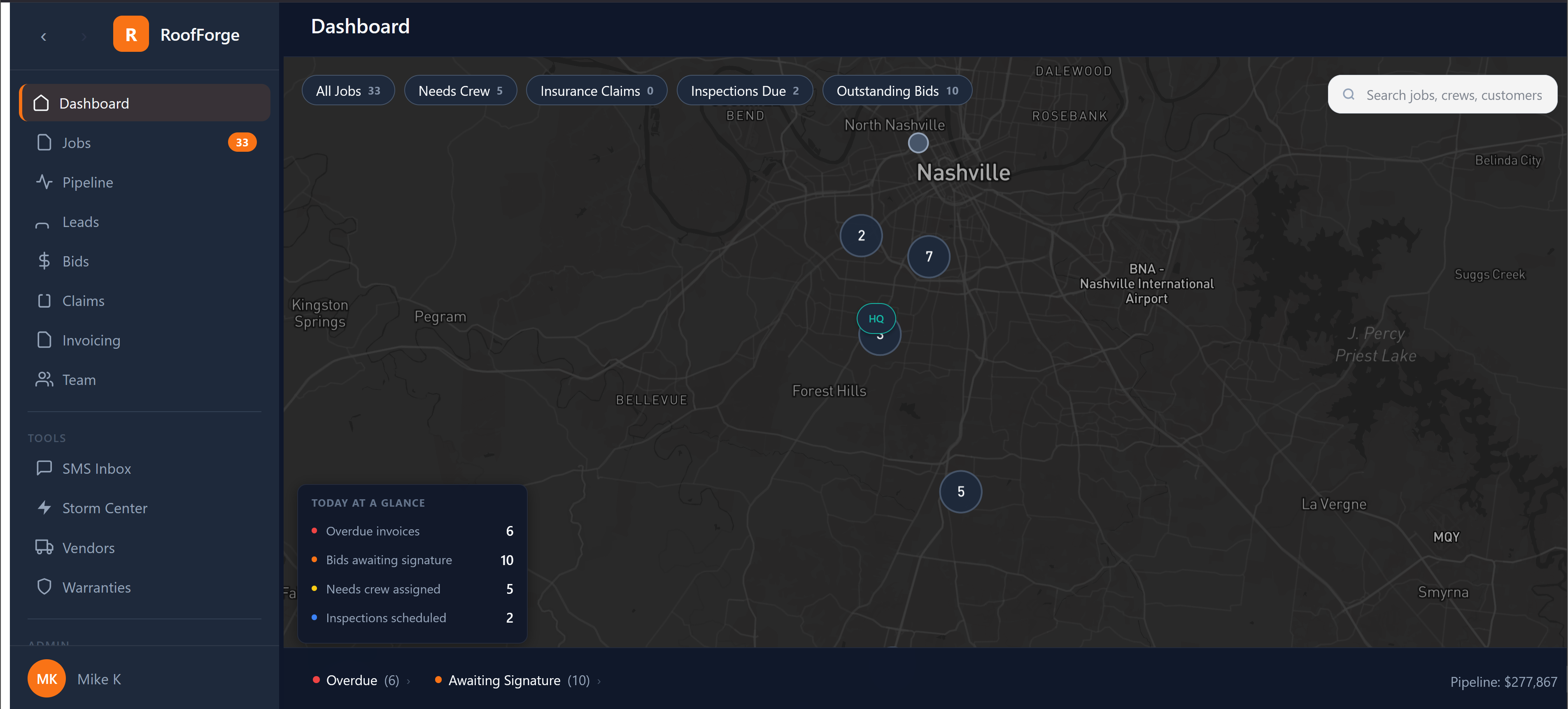 RoofForge desktop dashboard